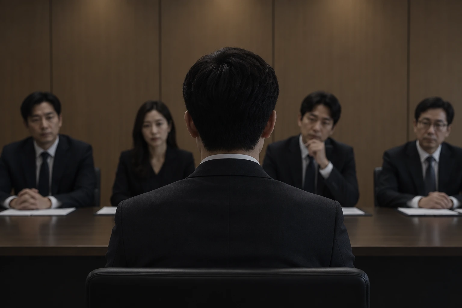 지원자가 면접관에게 자신의 이해를 설명하는 상황 연출